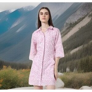 Y2K NWT ONLY Step-Hem Shirtdress in Baby Pink Sz3& Schiffi Floral Fairycore CHIC